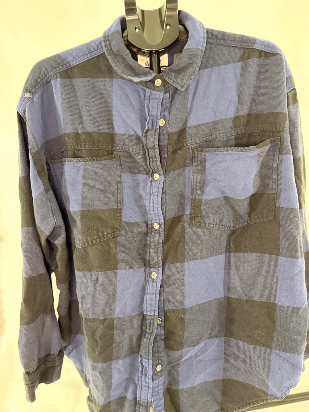 Aerie Women's XL Blue Black Buffalo Plaid Oversized Flannel Shirt
